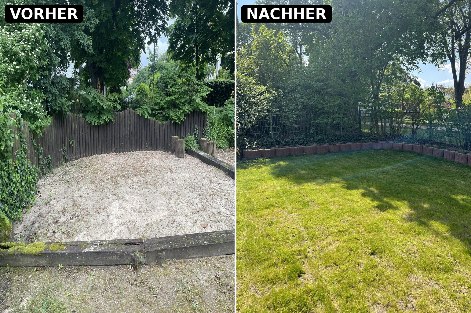 Abgeschlossenes Gartenprojekt mit Vorher-Nachher-Vergleich