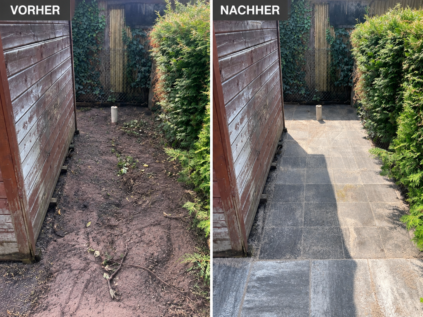 Abgeschlossenes Gartenprojekt mit Vorher-Nachher-Vergleich