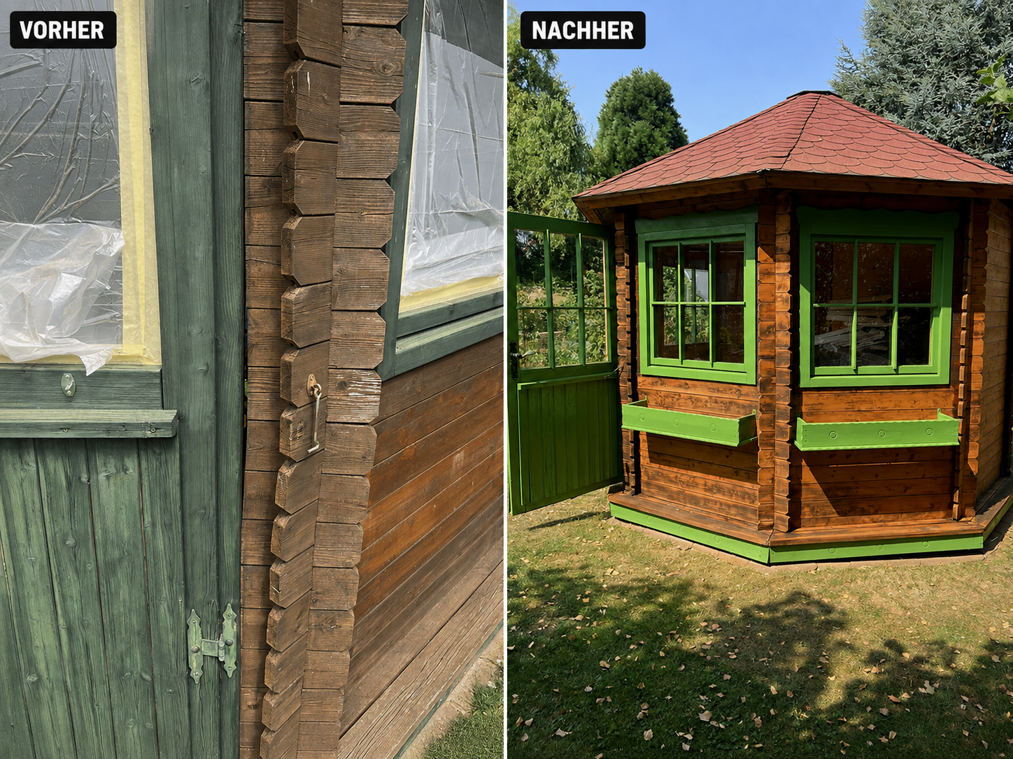 Oberflächenaufbereitung eines Gartenhauses – Vorher-Nachher-Projekt